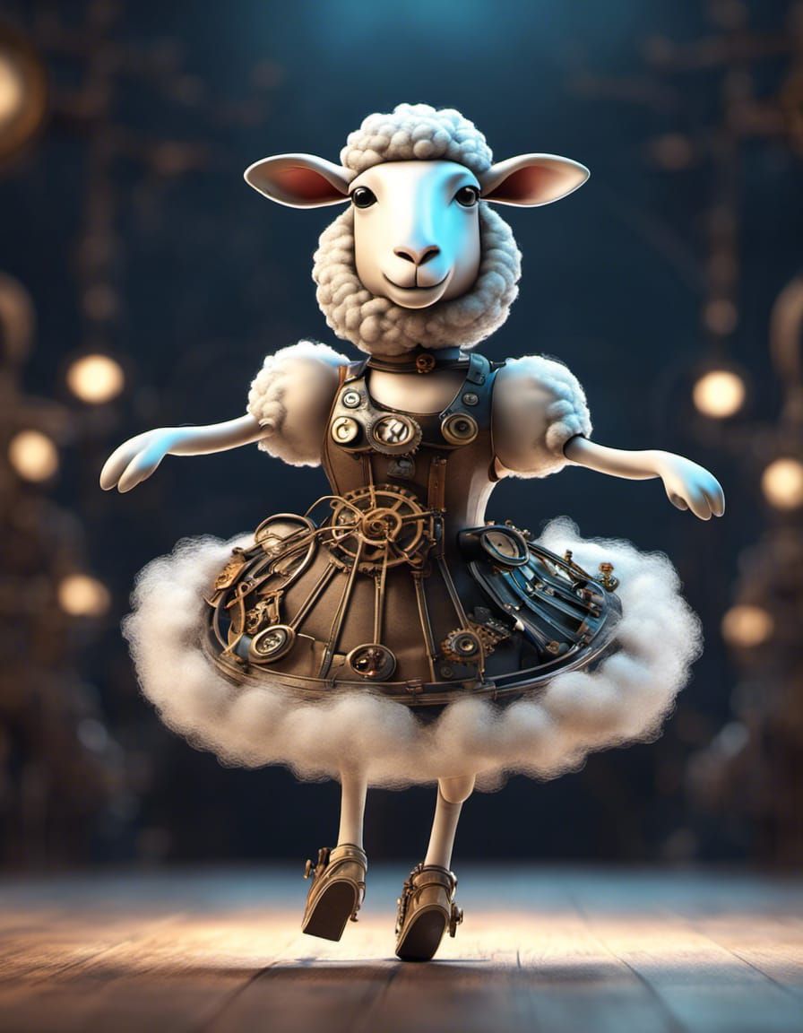 Mechanical Sheep Doll Dancing Ballet: Steampunk 3D Art