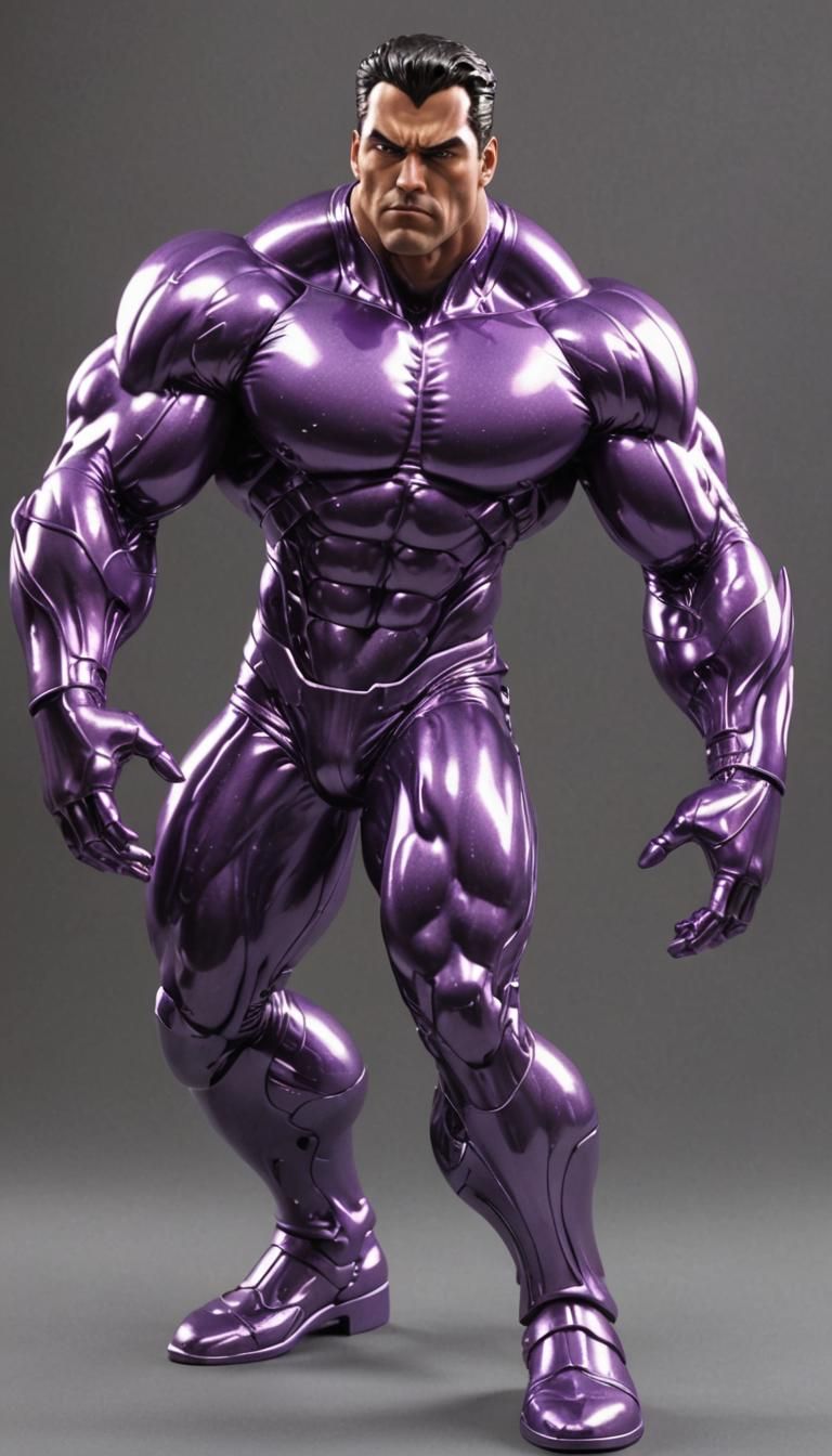 Hyper-Muscular Metallic Man with Violet Eyes