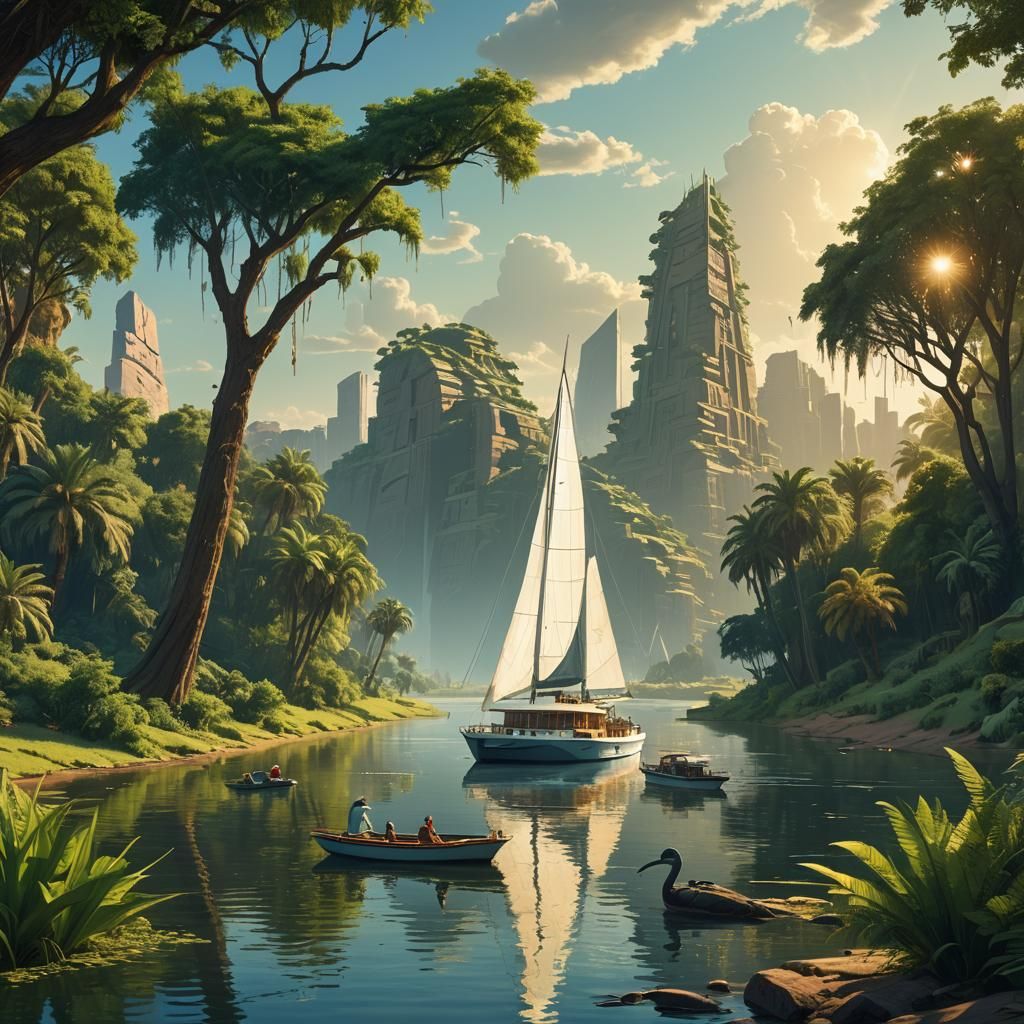Yacht on the Nile: A Fantastical Matte Painting