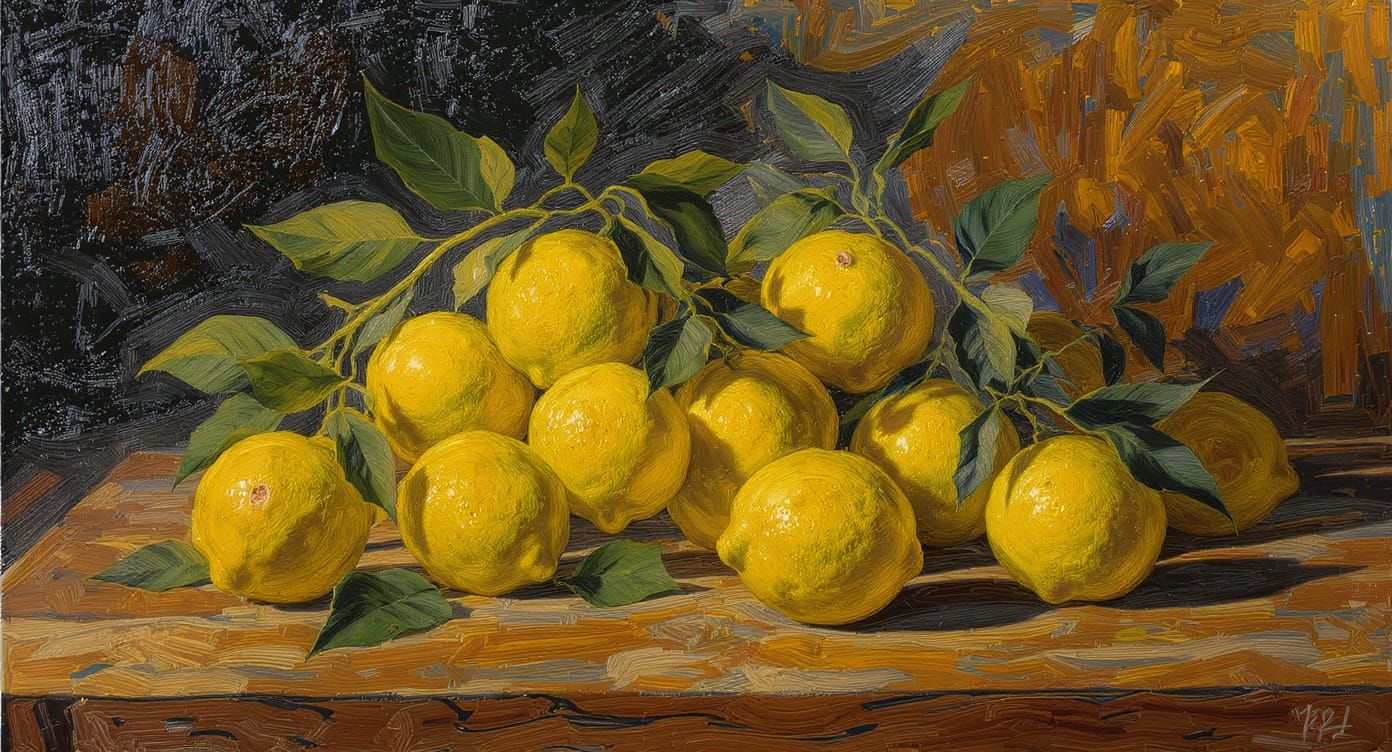 Vibrant Lemons Still Life in Van Gogh Style