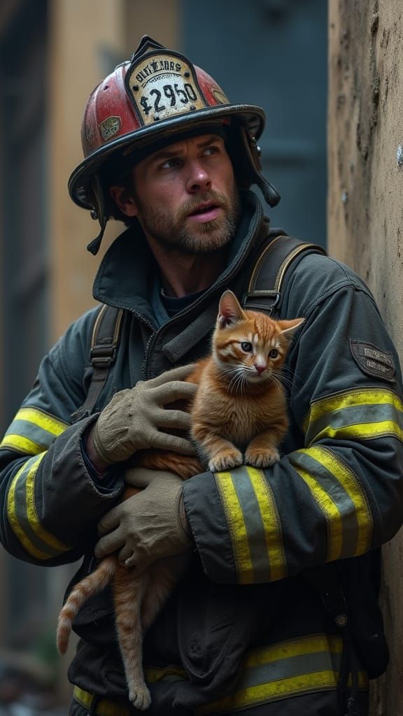 Heroic Firefighter Rescues Kitten from Burning Building