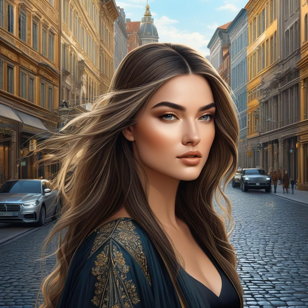 a highly detailed illustration of a beautiful young women in city 2023, by Ana Paula Hoppe,Leonardo Da Vinci,Ivana Kobil...