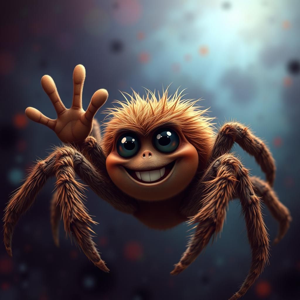 Friendly Spooky Spider Cartoon in Hyperrealistic Style