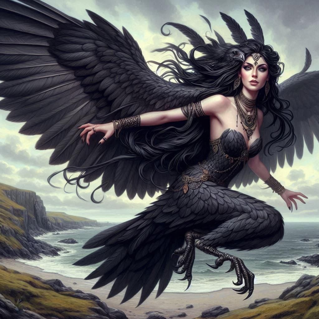 Mystical Celtic Crow Goddess in Dreamlike Scene