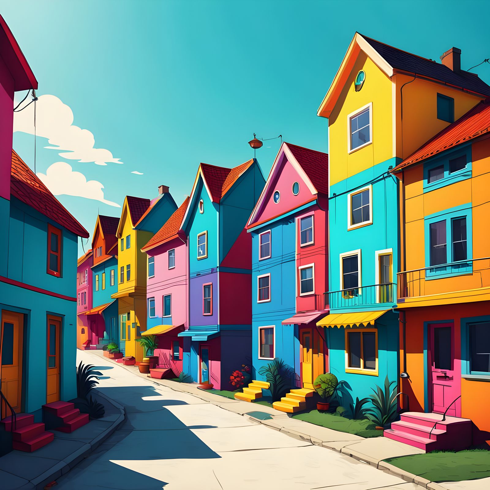 Vibrant Pop Art Houses in Bright Digital Matte