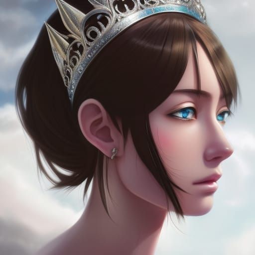 Anime Portrait: Silver Crown and Feathered Earring