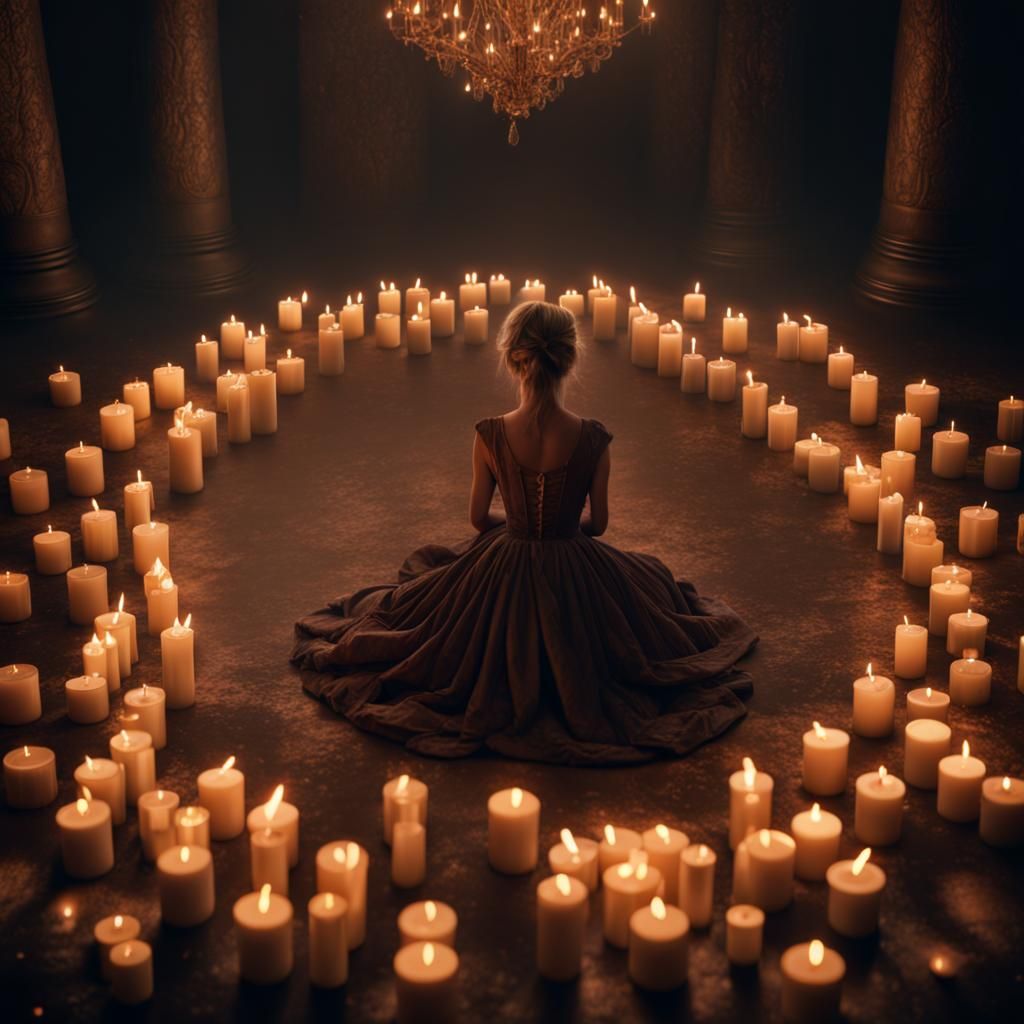 Girl in Candle Circle: Dramatic Digital Painting