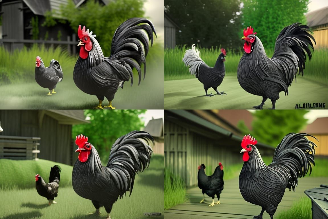 Novelty Sized Rooster in Charcoal Drawing