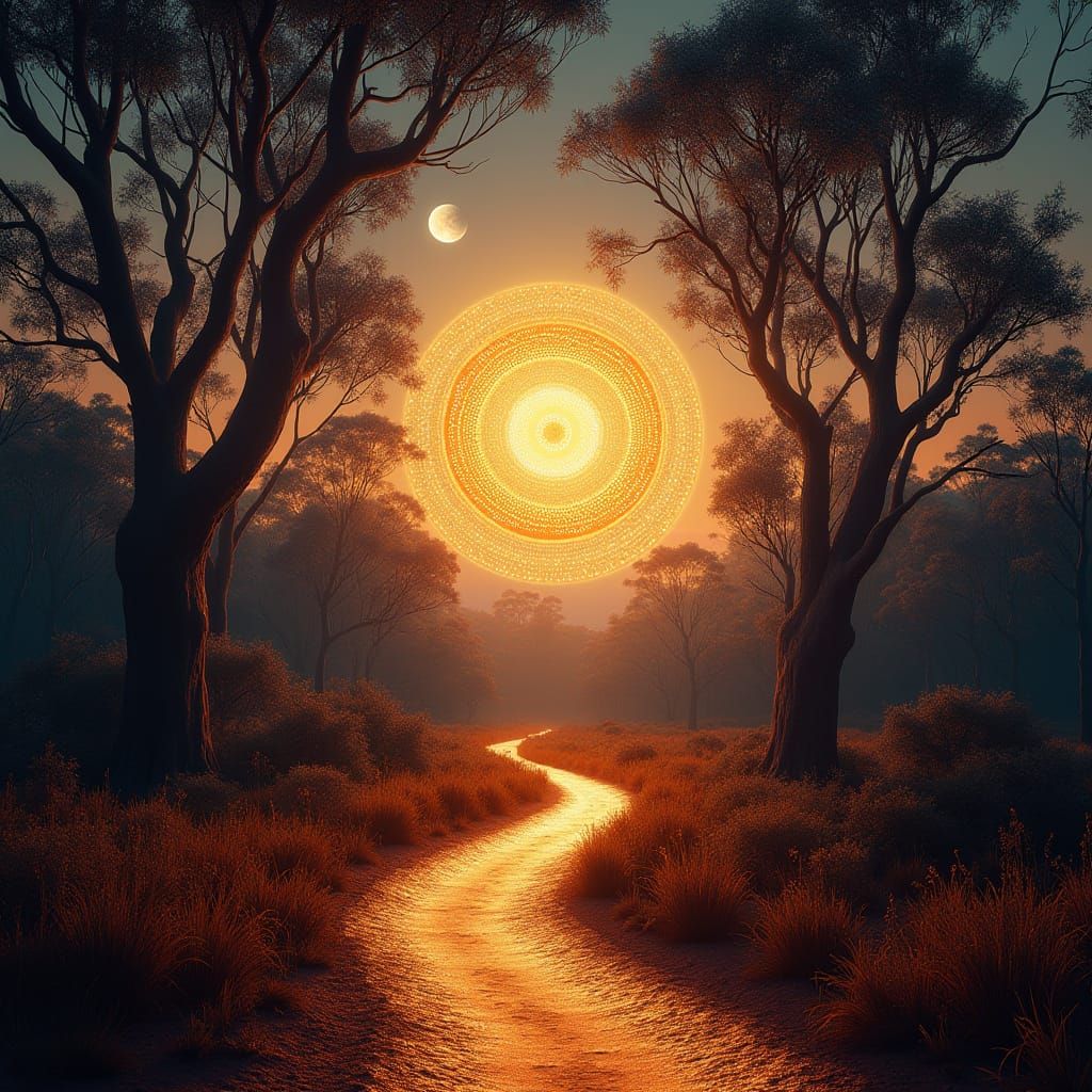 Mystical Australian Twilight Landscape with Ghost Gum Trees ...