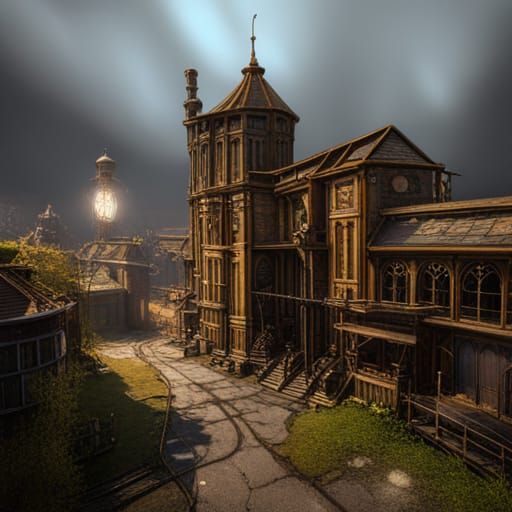 Fantastical Steampunk Landscape in Detailed Matte Painting