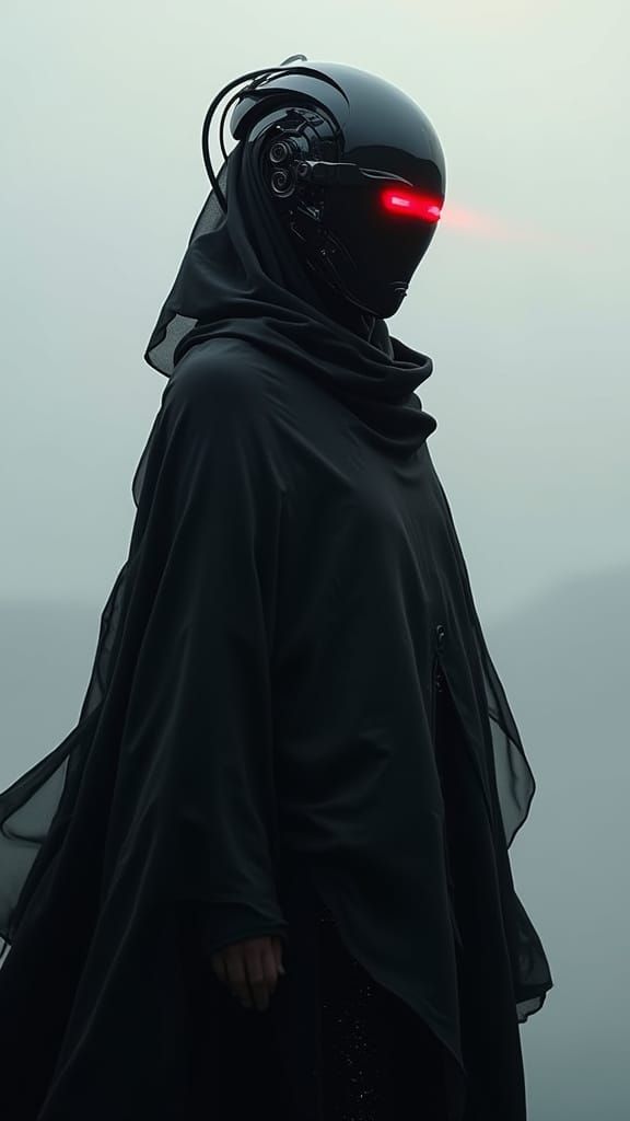 Mysterious Futuristic Figure in Minimalist Setting