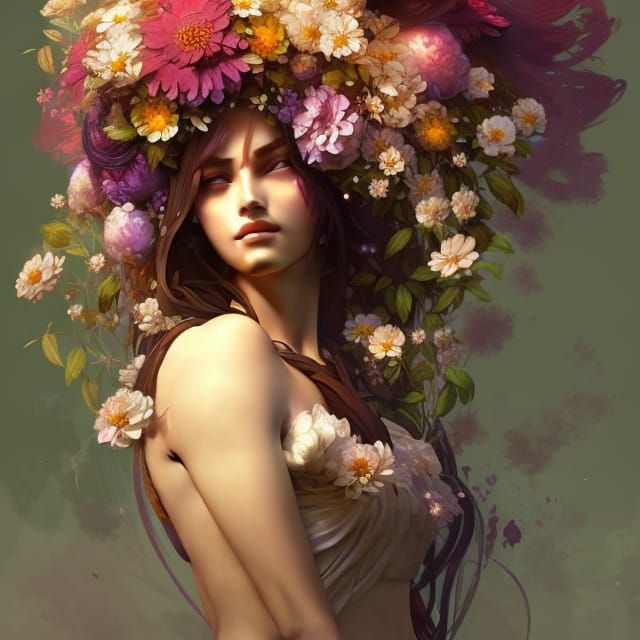 Flower Goddess Portrait in Hyperdetailed Lighting