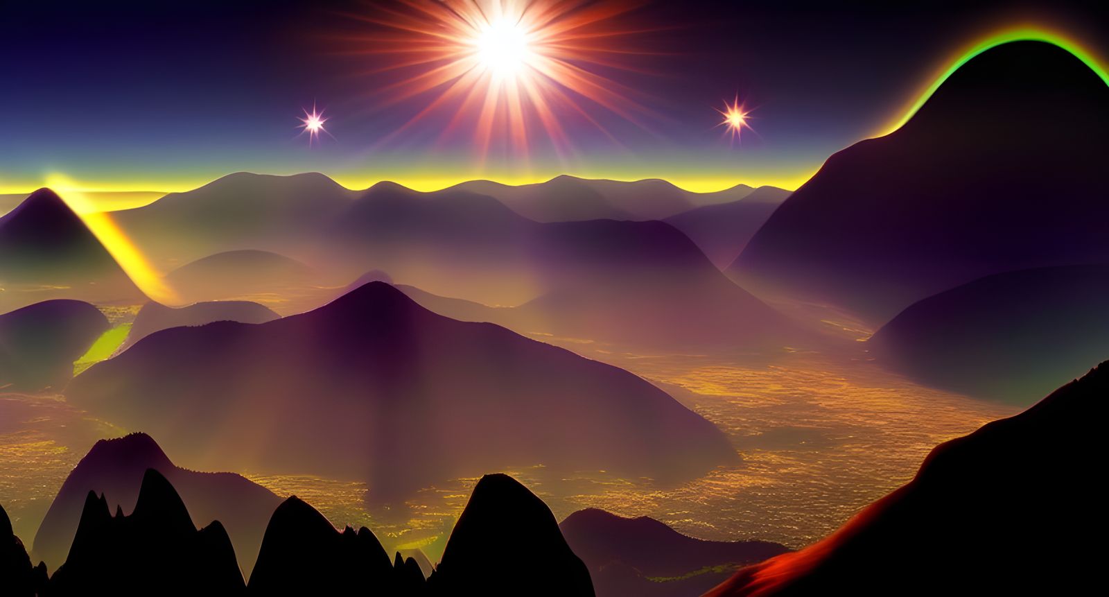 Ethereal Mountains: Bioluminescent Dreamscape of Peace