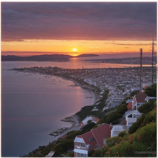 Vibrant Bay Sunset Captured in Digital Art