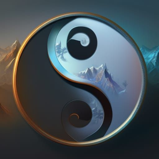 Detailed Yin Yang Symbol in Matte Painting Style