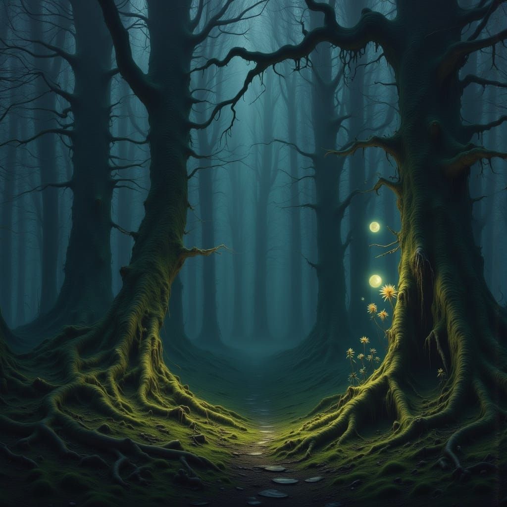 Gothic Twilight Forest Oil Painting