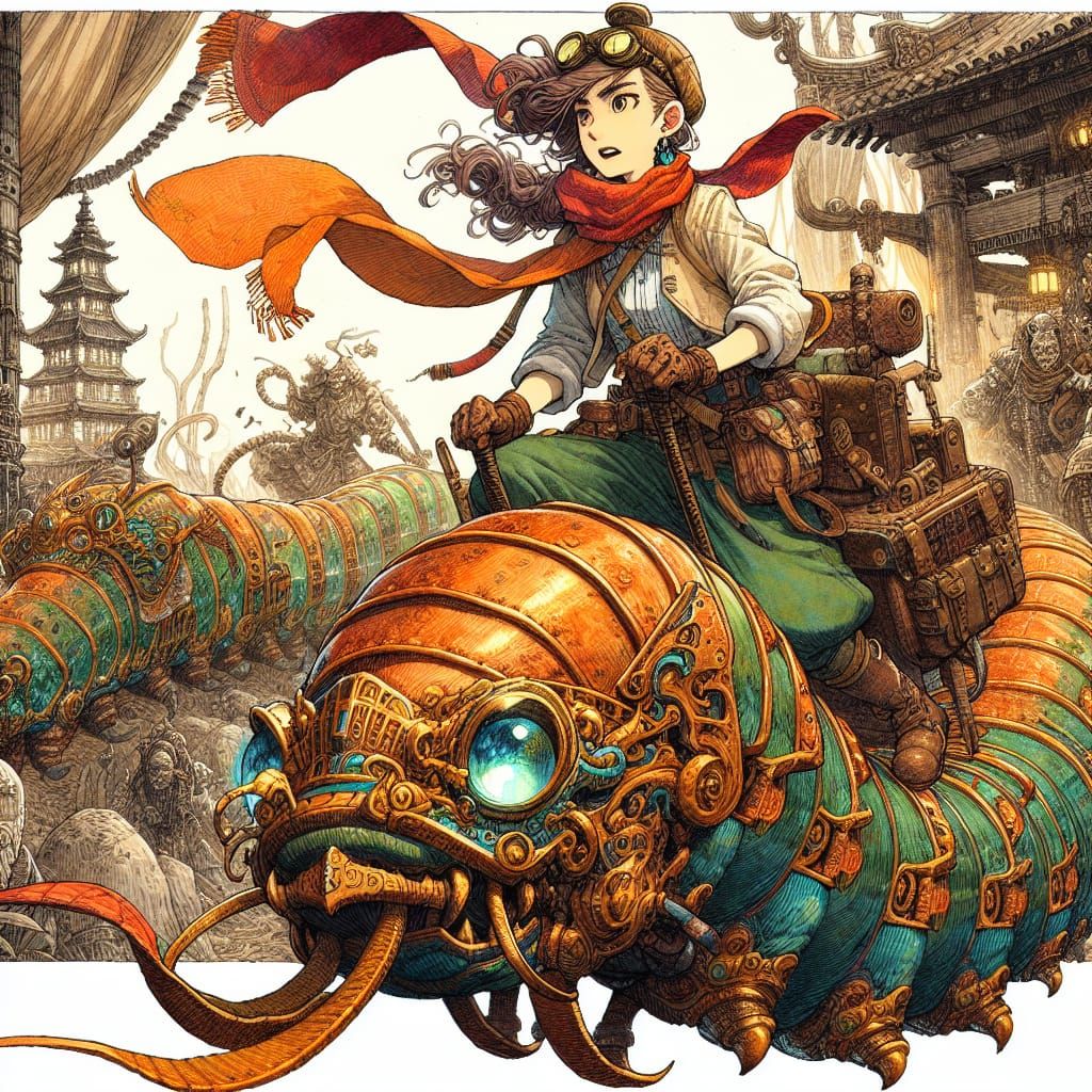 South Asian Heroine Rides Mythical Dragon Caterpillar
