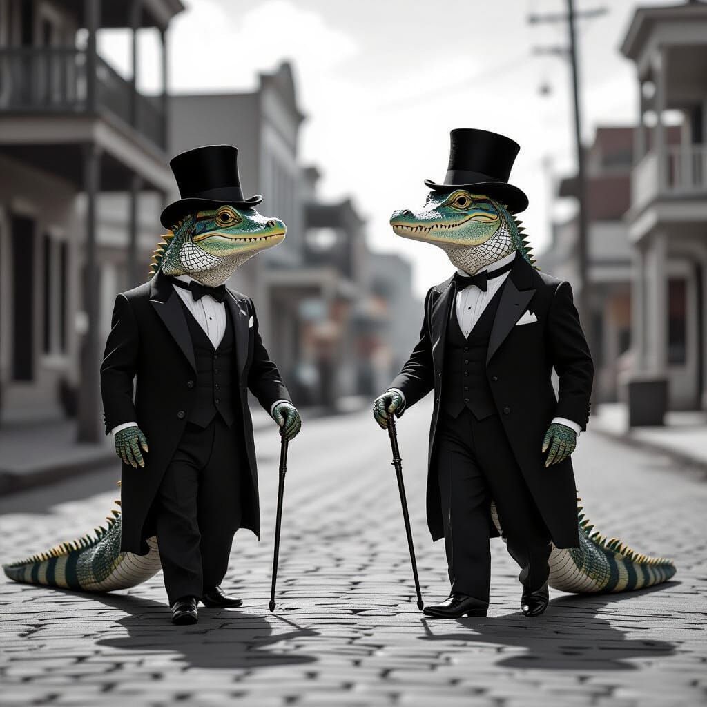Lizard & Alligator in Vintage Town, Film Noir Style