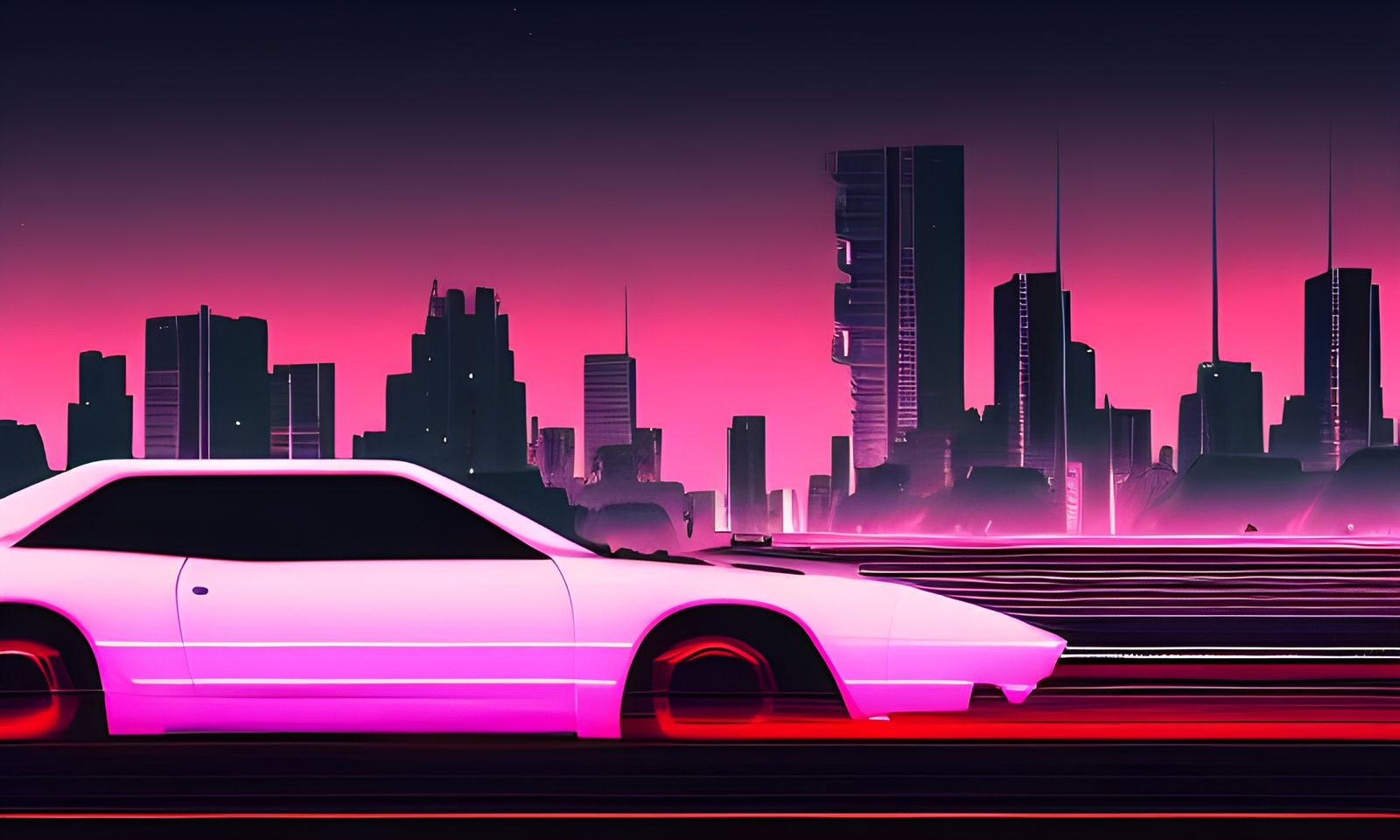 Cyberpunk Muscle Car at Night in Neon Cityscape