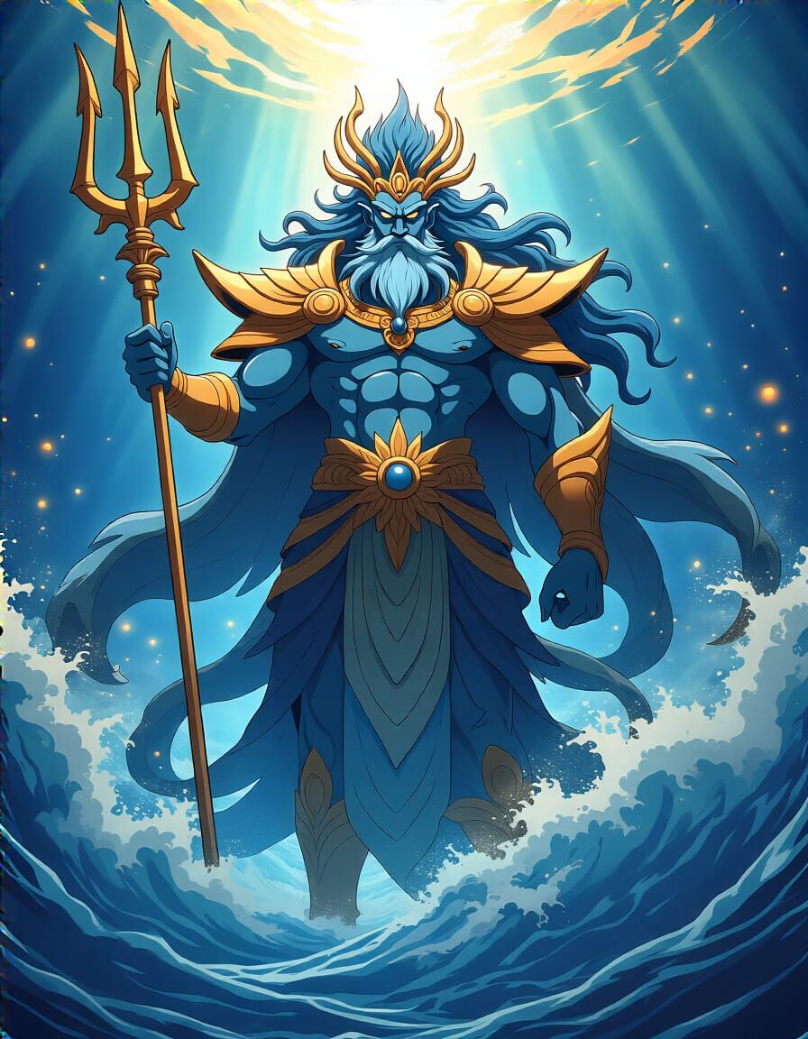 Anime Ocean God of Authority with Trident