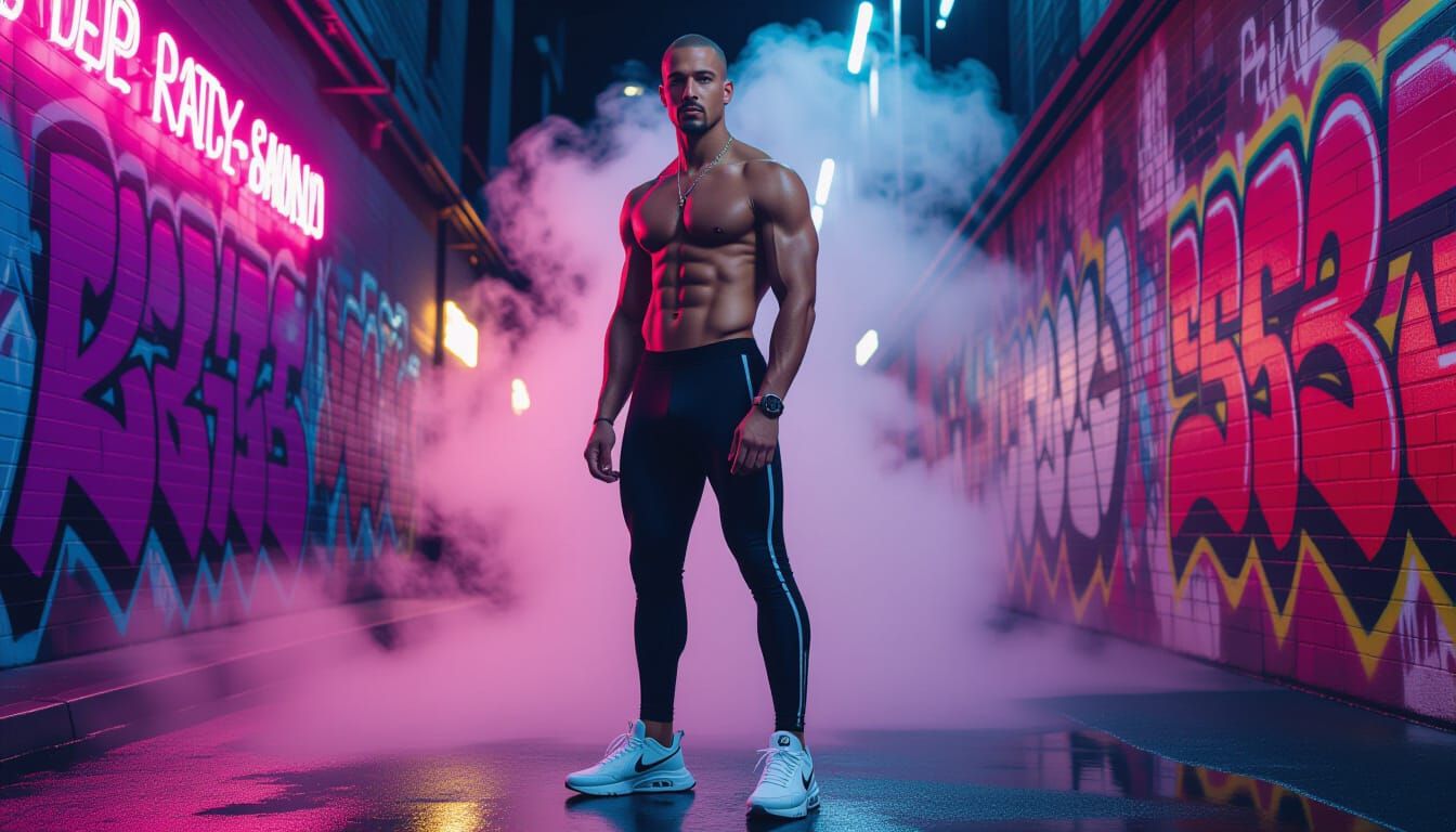 Athlete in Neon Alleyway Inspired by Steven Klein