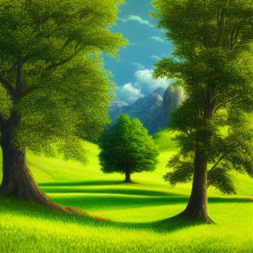 Oak Tree in Meadow: Digital Oil Painting