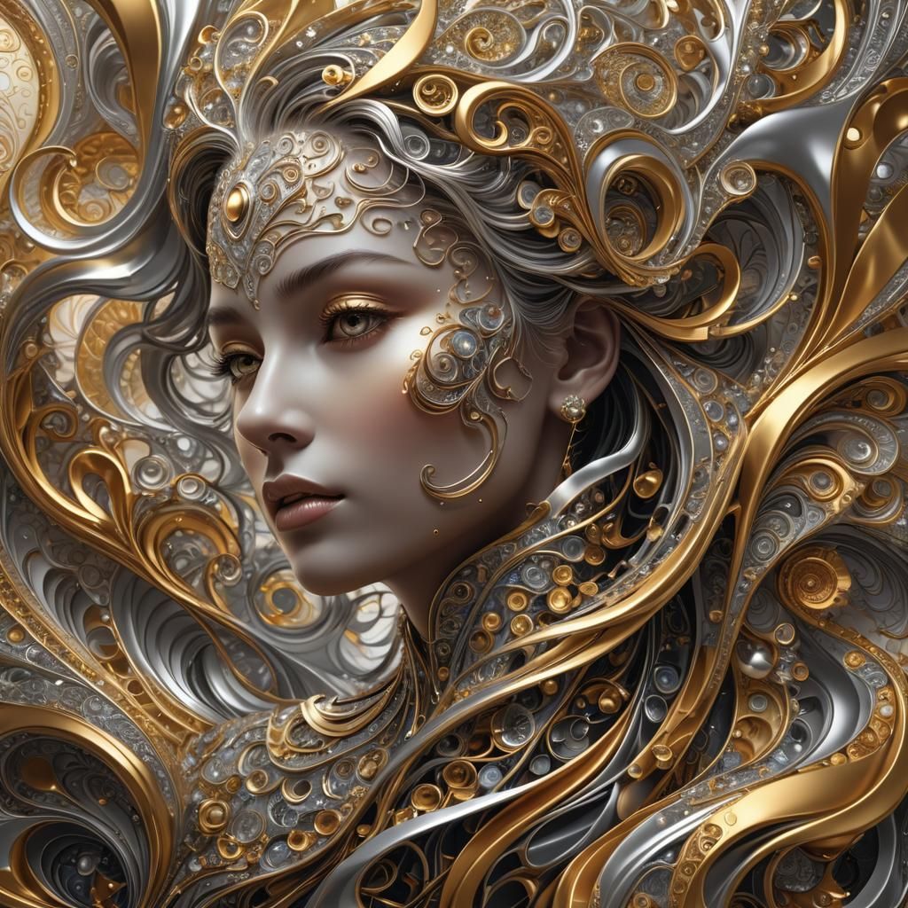 Majestic Being Amidst Gold and Silver Waves