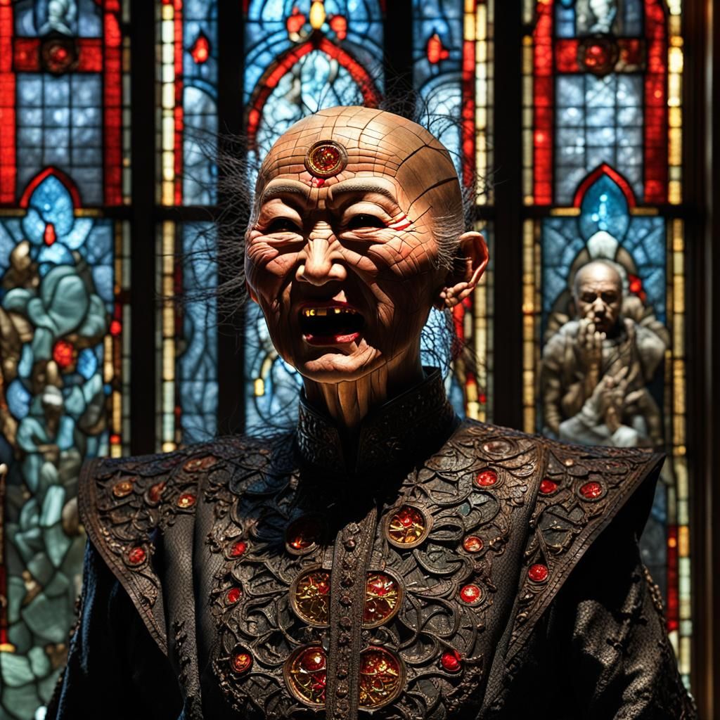 Hyperrealistic Asian Female Pinhead Screaming