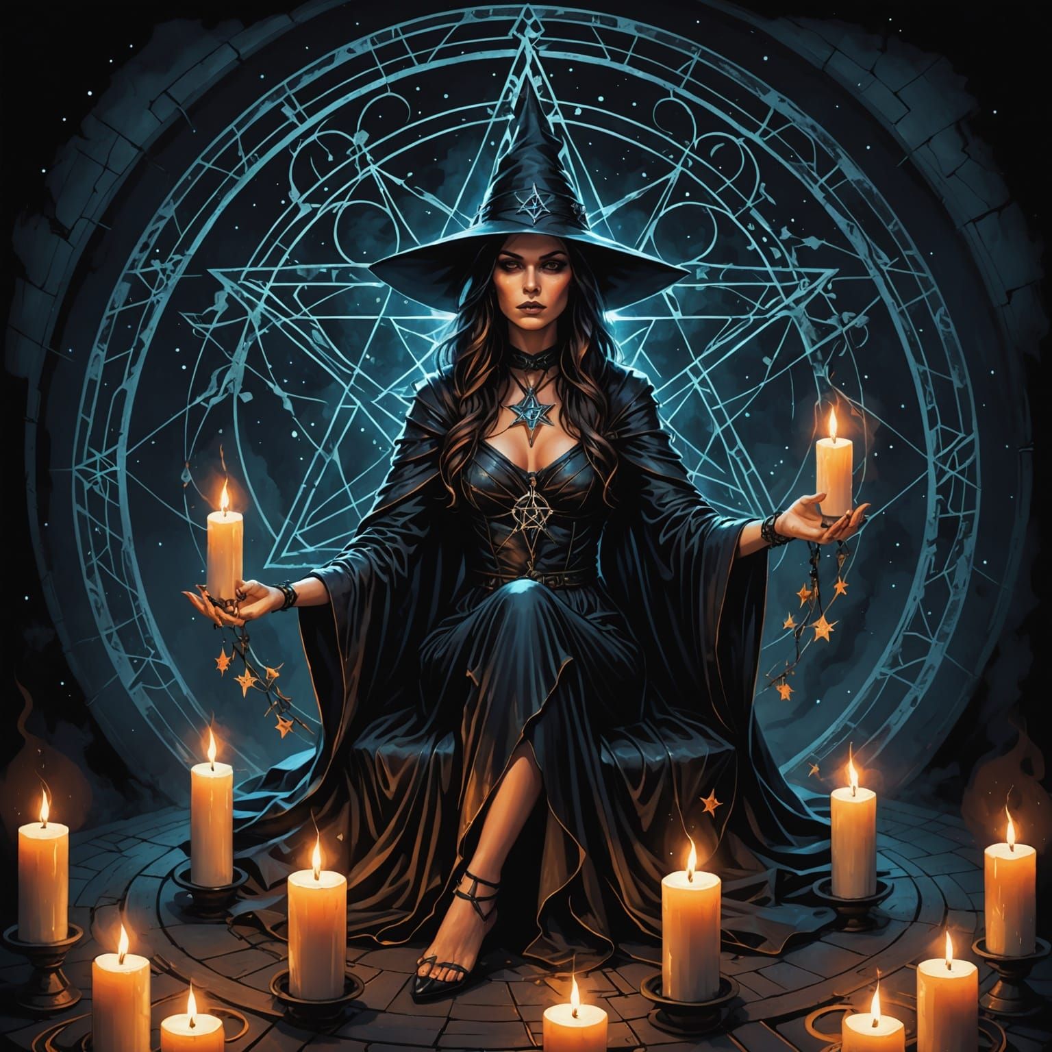 Eerie Sorceress Portrait in Dark Futuristic Style