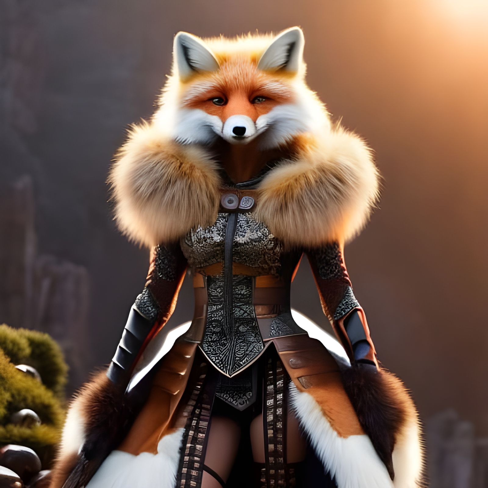Fox Humanoid in Fur Cloak: Digital Matte Painting