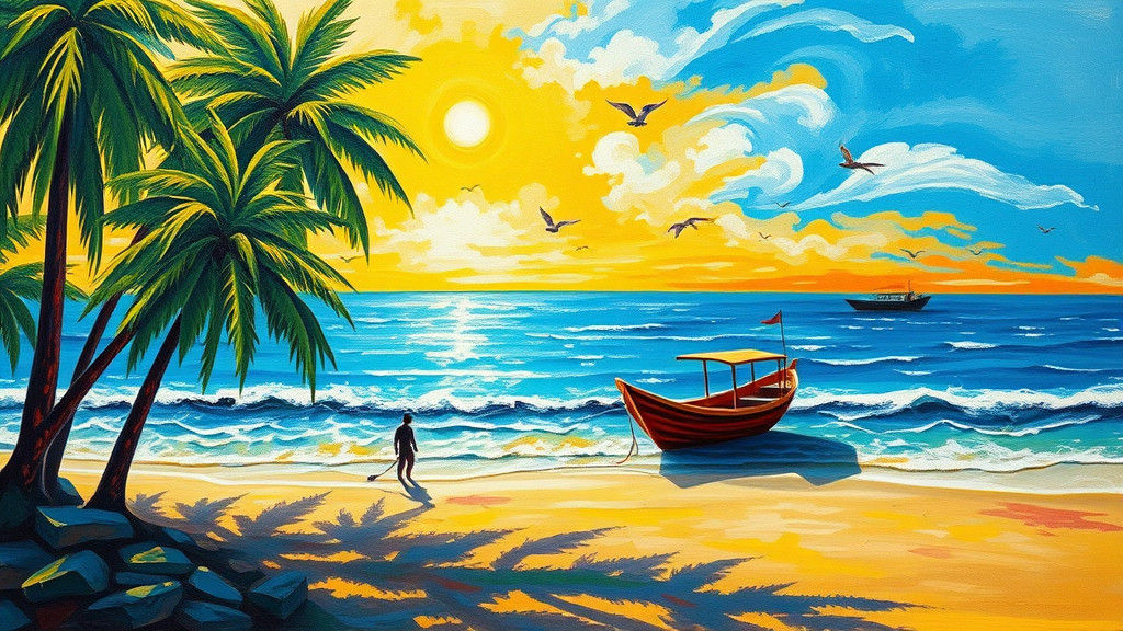 Abstract Beach Scene Painting in Impasto Style