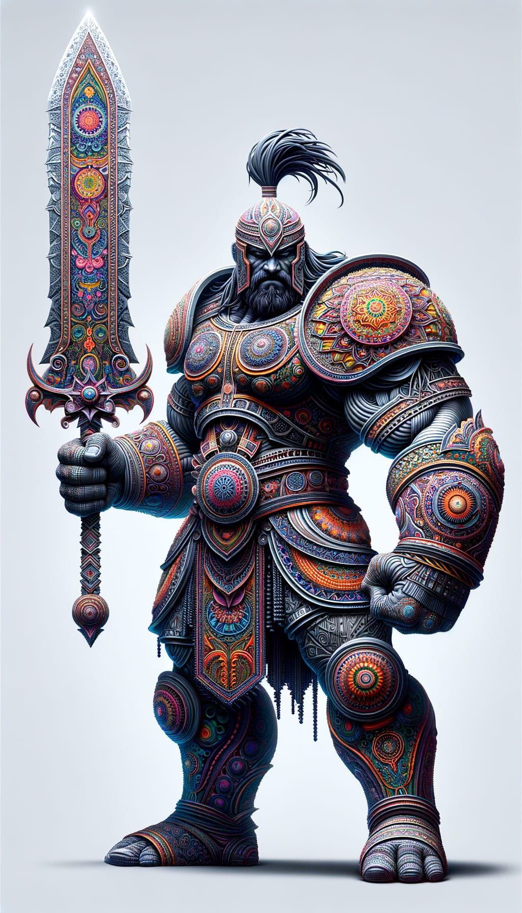 Strong South Asian Barbarian Warrior in Afrocosmic Armor