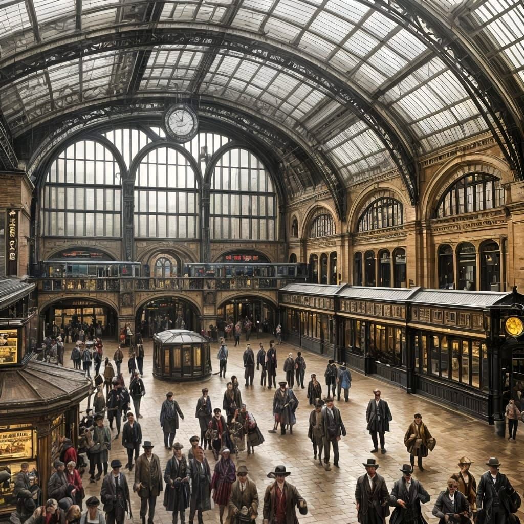 Busy 19th Century City Central Station