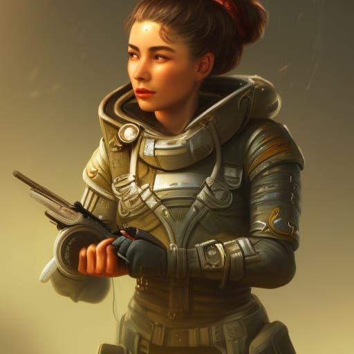 Detailed Matte Painting of a Female Soldier