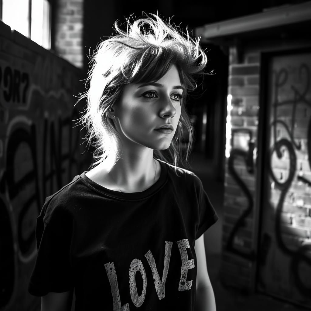 Contemplative Irish Woman in Urban Black and White