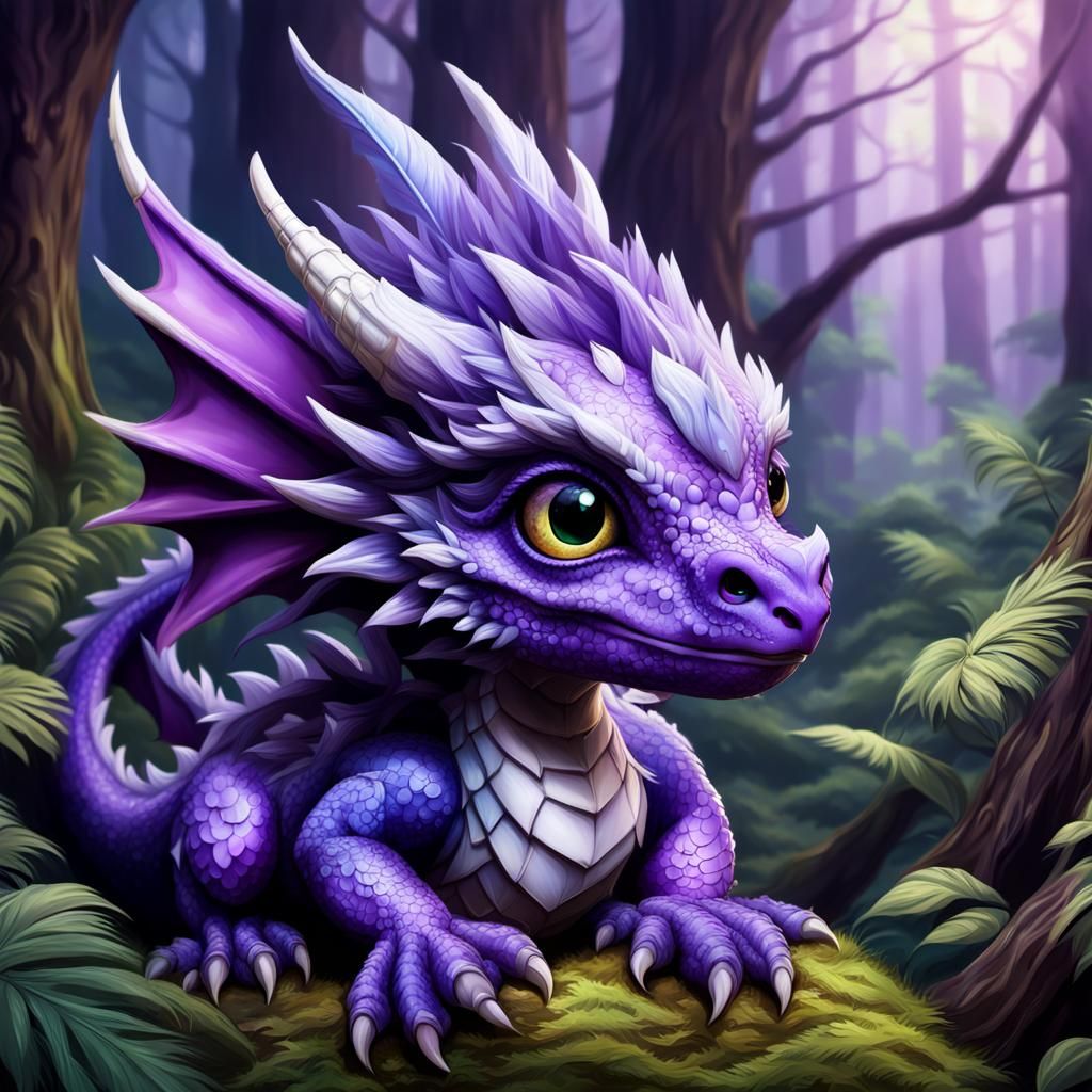 Violet Feathered Dragon in Peaceful Forest