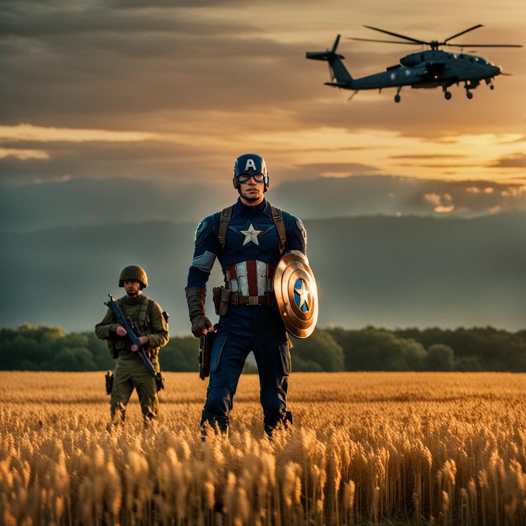 Captain America and NATO Soldiers at Sunset