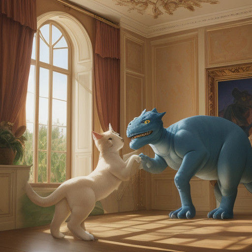 Surrealistic Cat Play in Warm Italian Renaissance Style