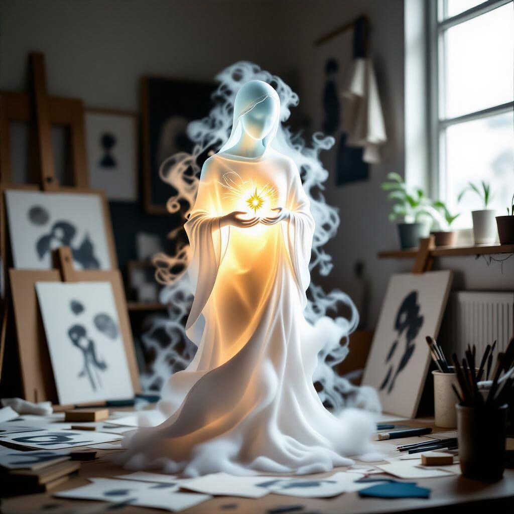 Surreal Glowing Figure of Mist and Memory