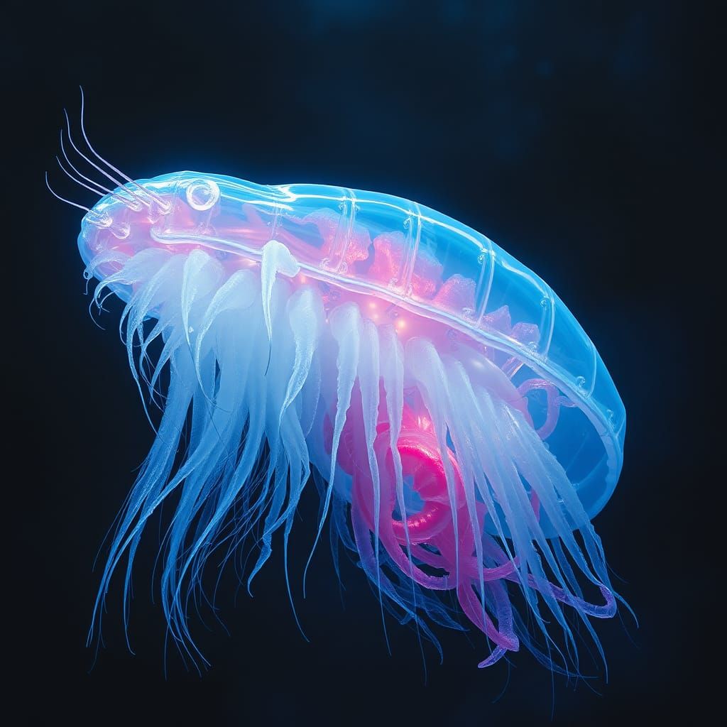 Surreal Krill Bioluminescence in Abyssal Dreamscape