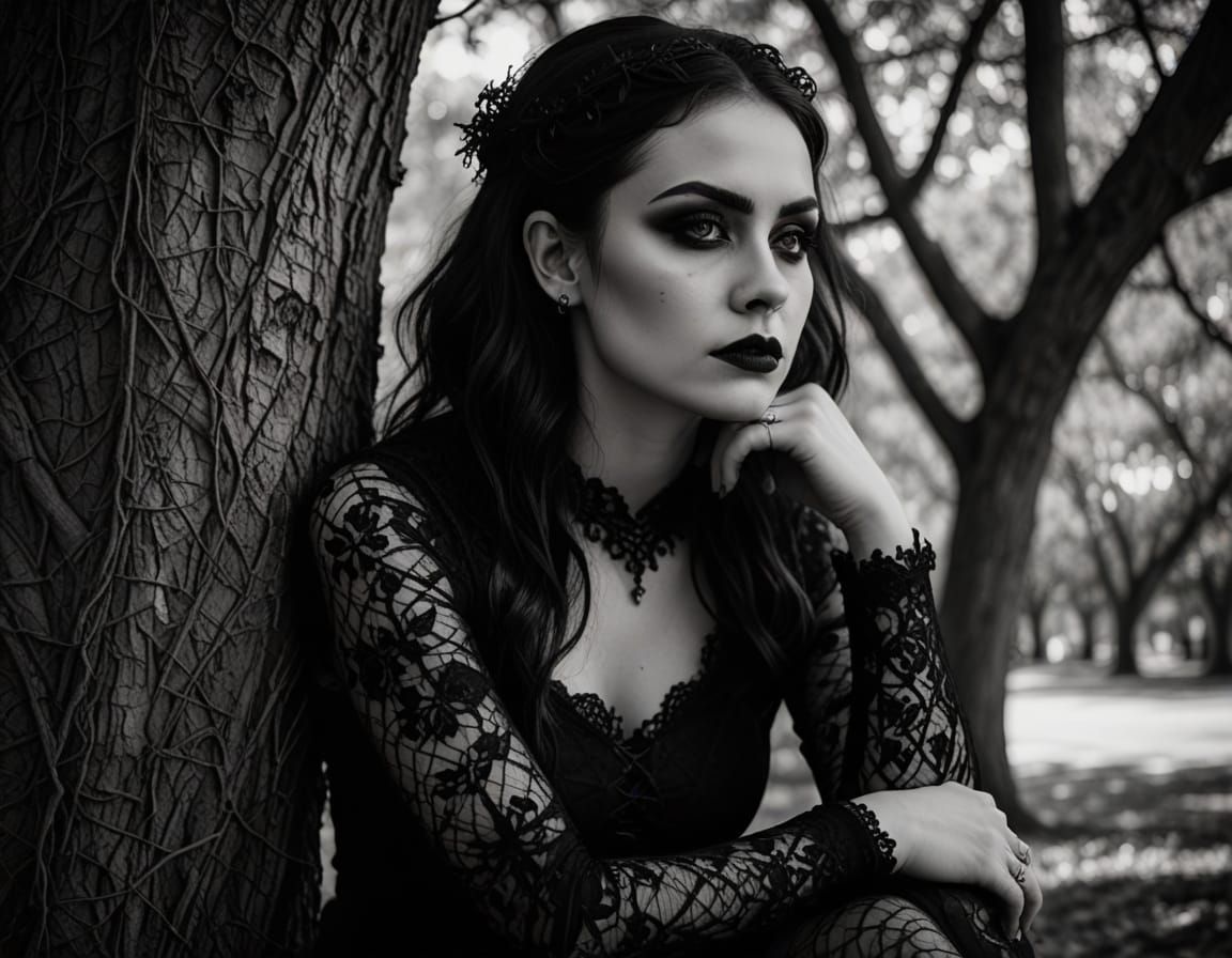 Gothic Portrait of Woman with Dramatic Makeup