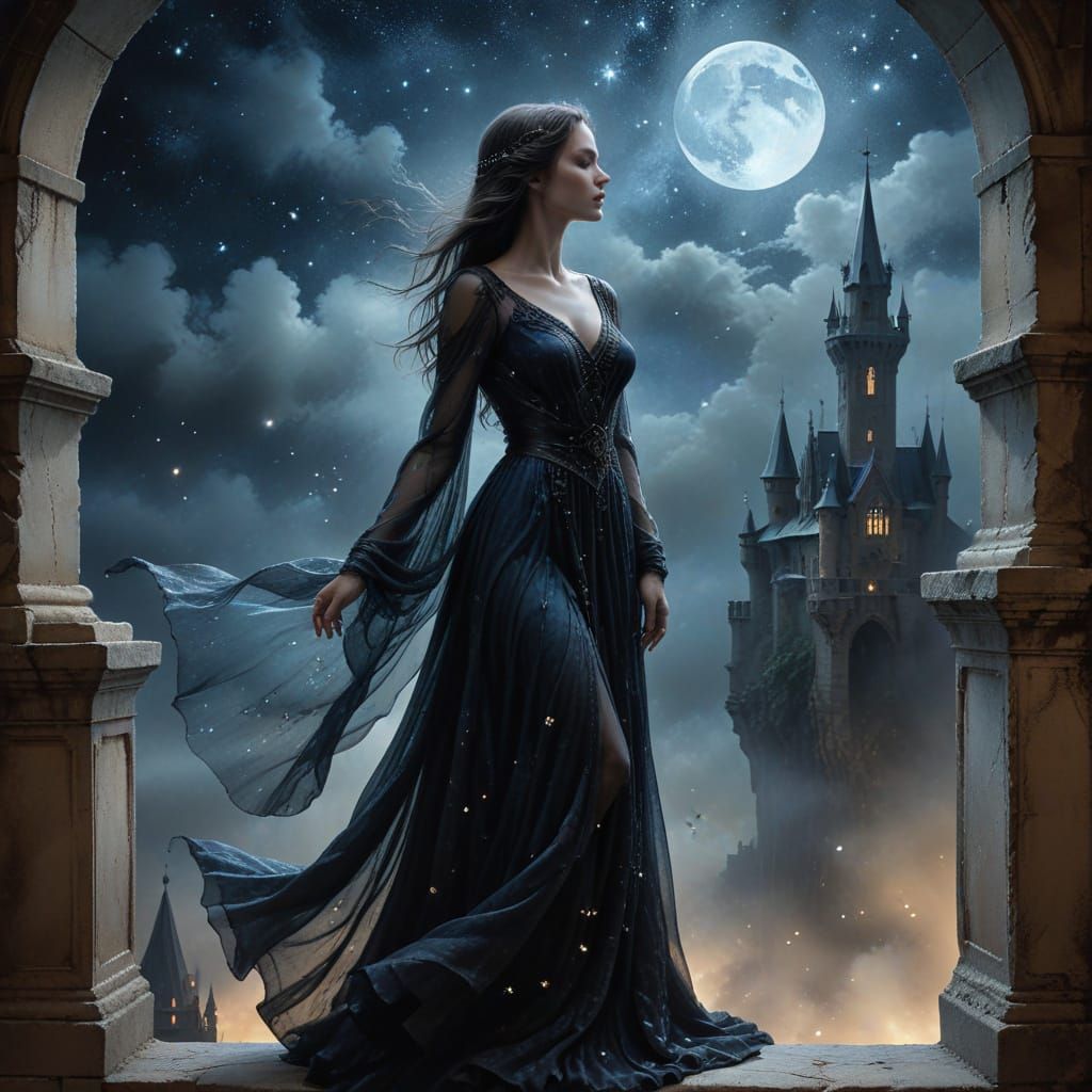 Gothic Lady in Midnight Blue Haze