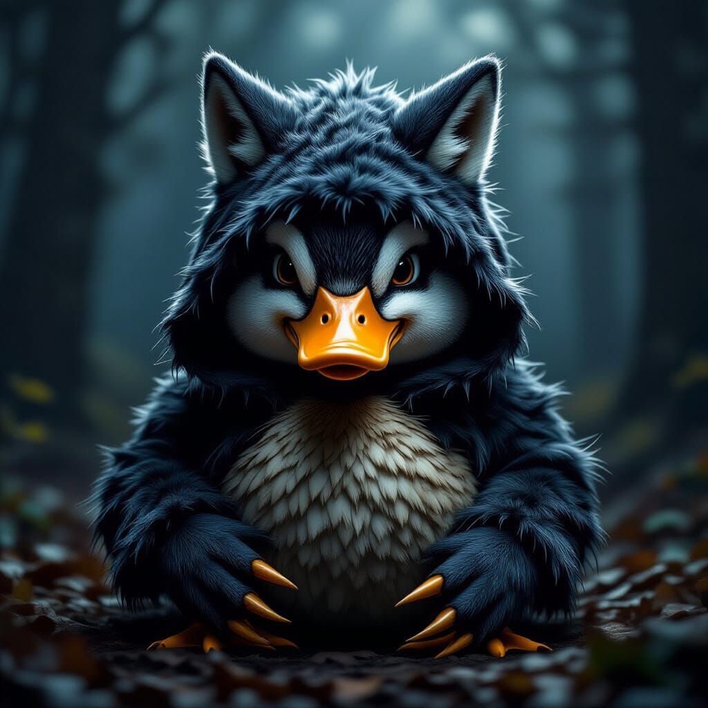 Scary Werewolf Duck in Realistic Style