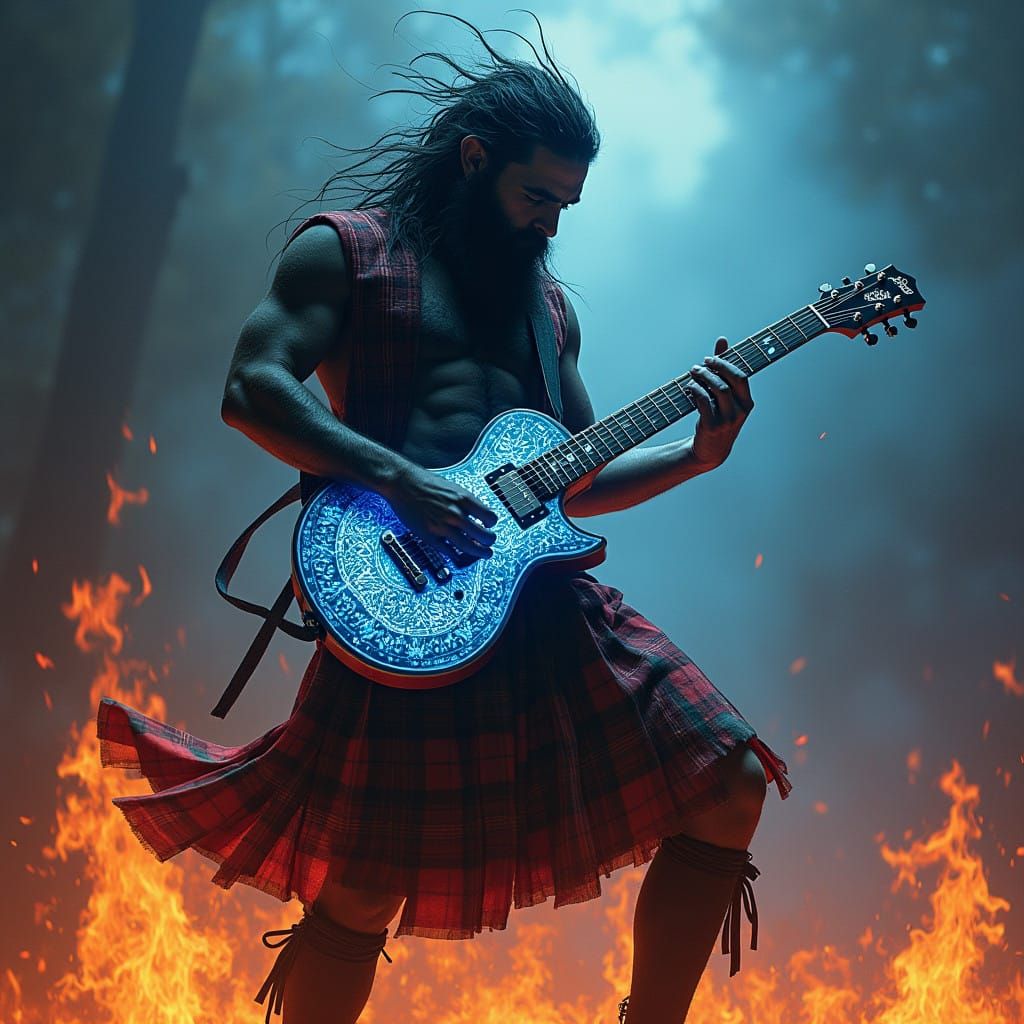 Spectral Highlander Shreds on Latticework Guitar Amid Raging...