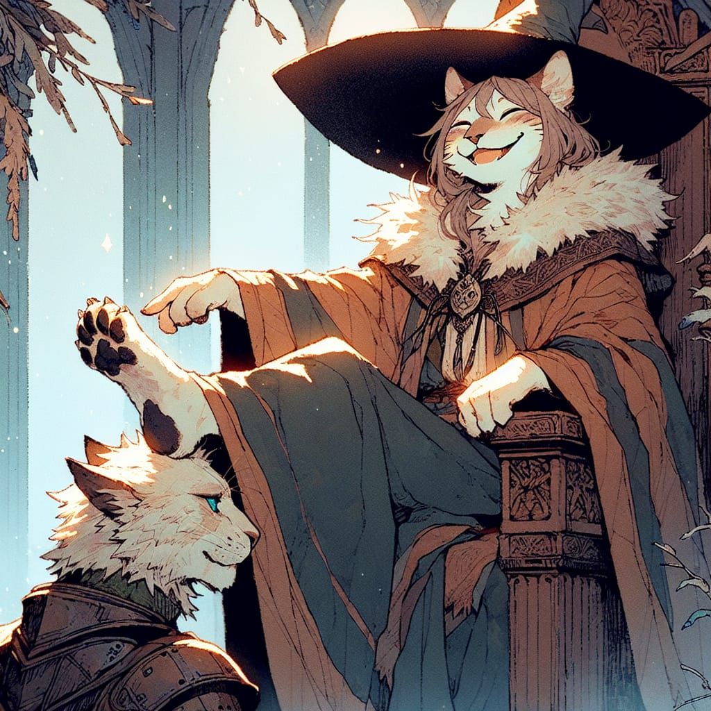 Anthropomorphic Lynx Queen on Throne in Anime Style