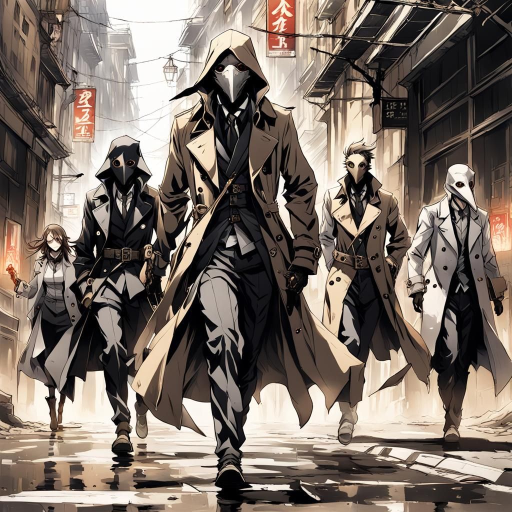 Plague Doctors Fleeing in Anime Style