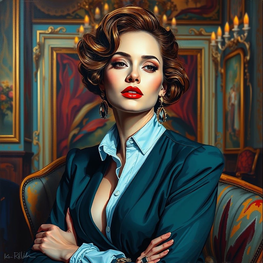 Woman in Elegant Attire, Blended in a Romantic, Expressive S...