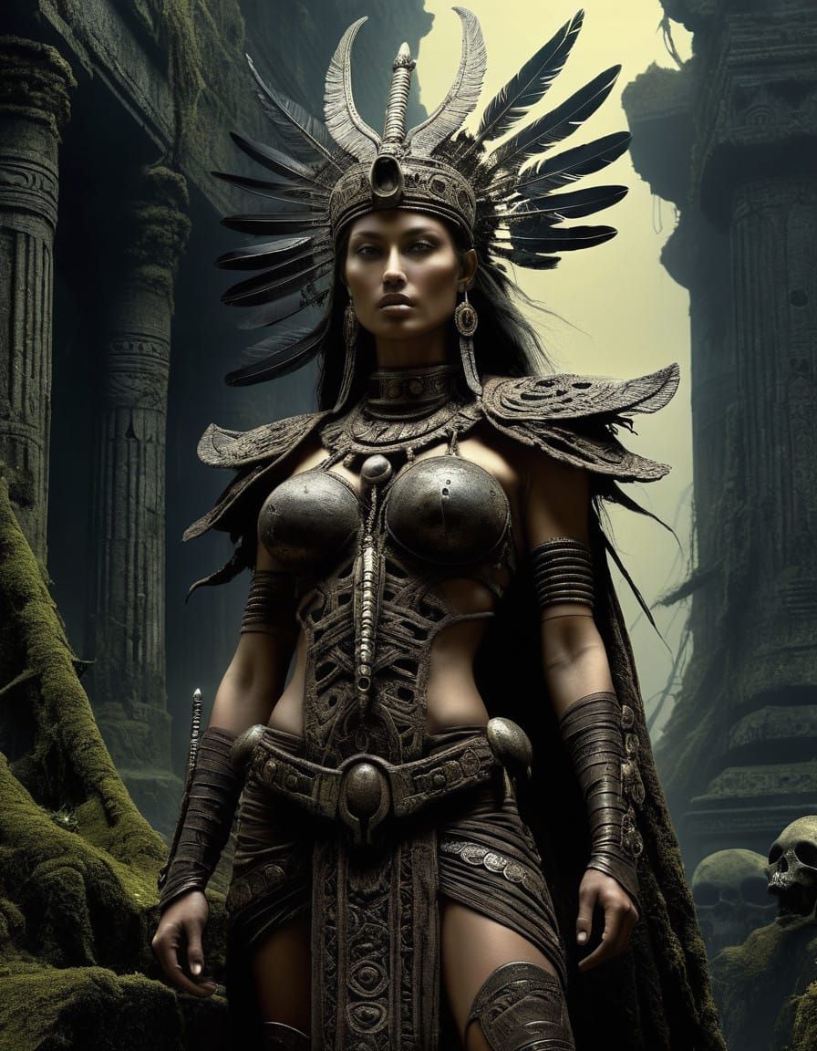 Ancient Goddess of War and Justice in Forgotten Ruins