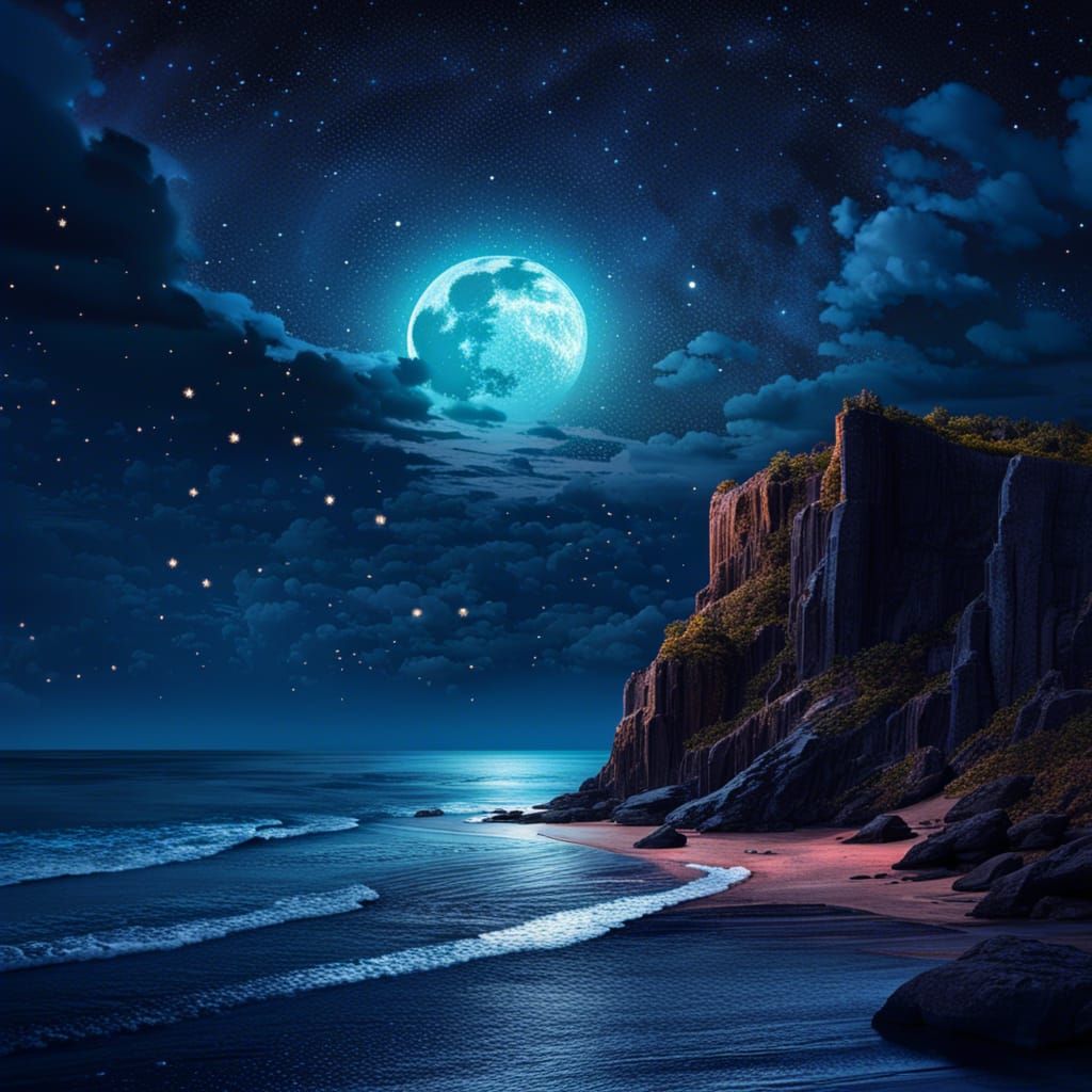 Night Sky Over Crescent Beach: Matte Painting
