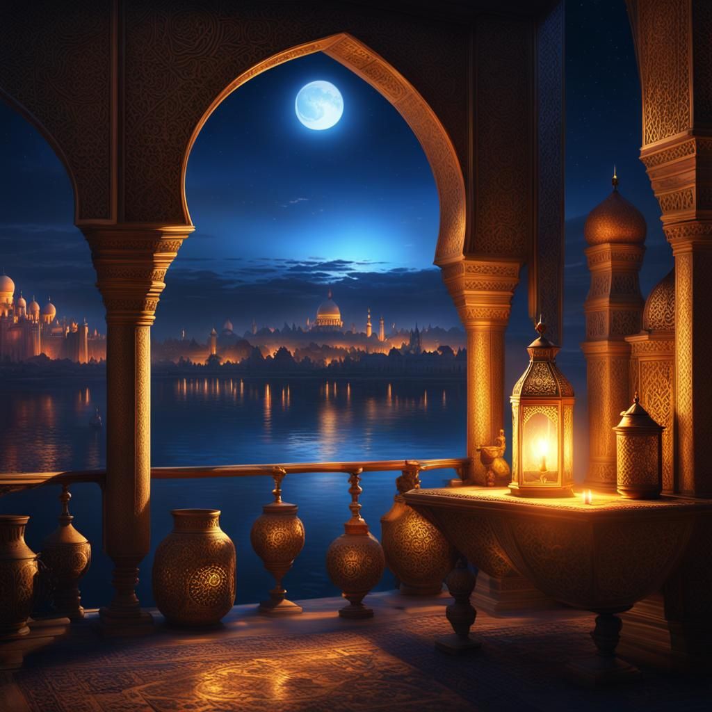 Crescent Moon Over Nile: Leonardo da Vinci Style